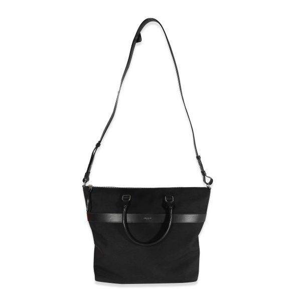 122403 clasp Saint Laurent Black Canvas Leather Tote