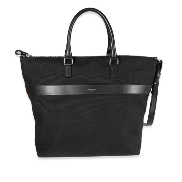 122403 fv Saint Laurent Black Canvas Leather Tote