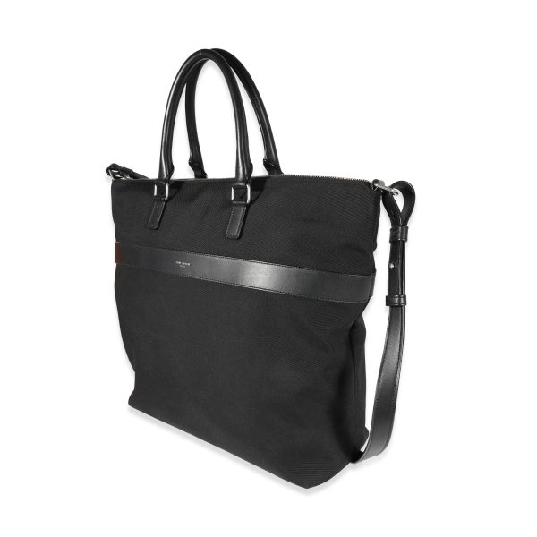 122403 sv Saint Laurent Black Canvas Leather Tote