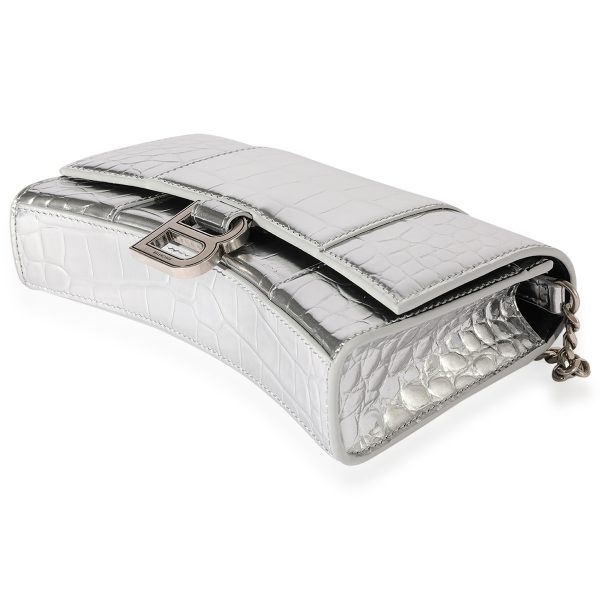 122478 box 3f18d077 c123 48a4 b751 d89df9f74503 Balenciaga Silver Croc Embossed Hourglass Chain Wallet