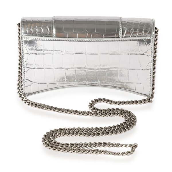 122478 pv a1679c80 9400 4cc3 b420 3153f10c3b86 Balenciaga Silver Croc Embossed Hourglass Chain Wallet