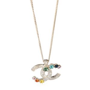 122538 fv Chanel 2019 Rainbow Strass CC Gold Tone Pendant