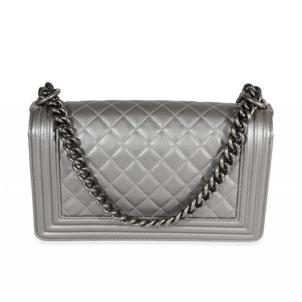 122552 pv Chanel Silver Quilted Caviar Medium Boy Bag