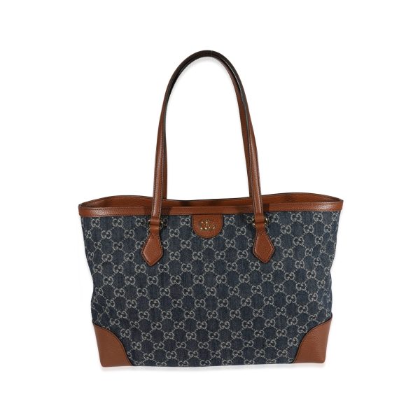 122554 fv Gucci Dark Blue Ivory Denim Medium Ophidia GG Tote