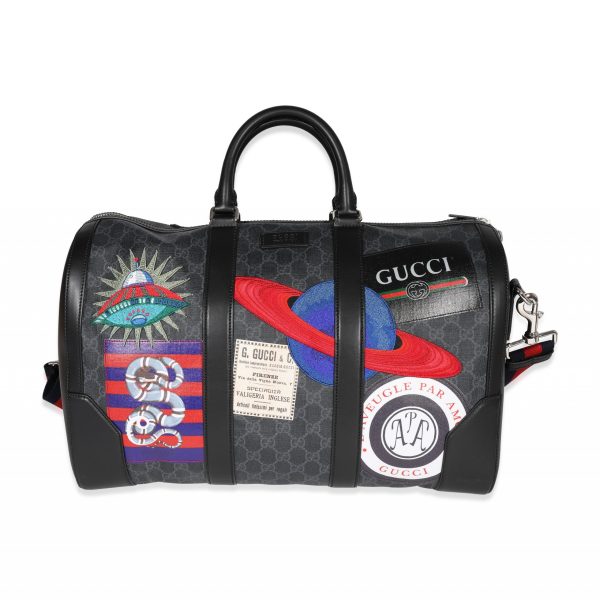 122555 fv Gucci Black GG Supreme Canvas Night Courrier Carry On Duffle