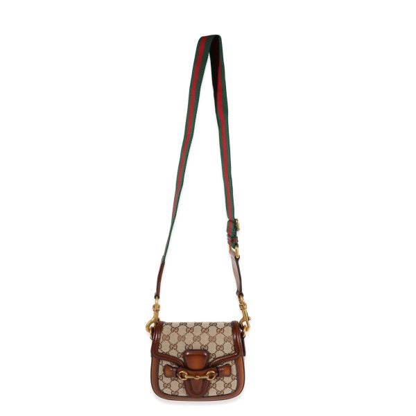 122556 bv Gucci Brown Leather GG Canvas Small Lady Web Shoulder Bag