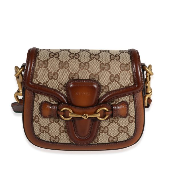 122556 fv Gucci Brown Leather GG Canvas Small Lady Web Shoulder Bag