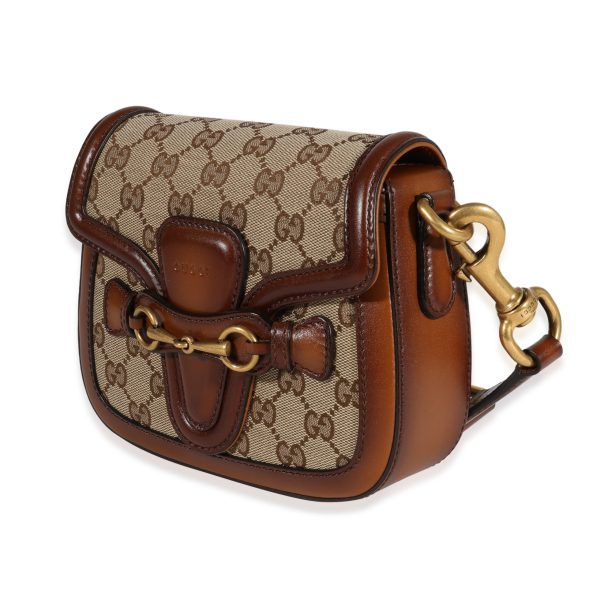 122556 sv Gucci Brown Leather GG Canvas Small Lady Web Shoulder Bag