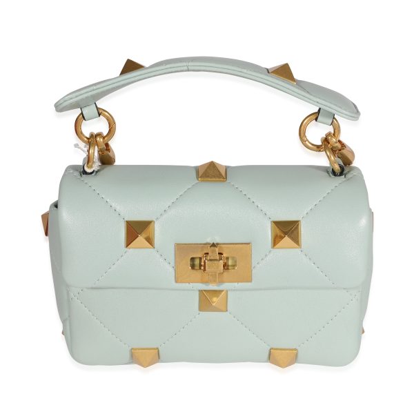 122558 fv f239c6bc 23d6 4cde a17c 908f78e12f32 Valentino Water Green Quilted Lambskin Small Roman Stud Bag