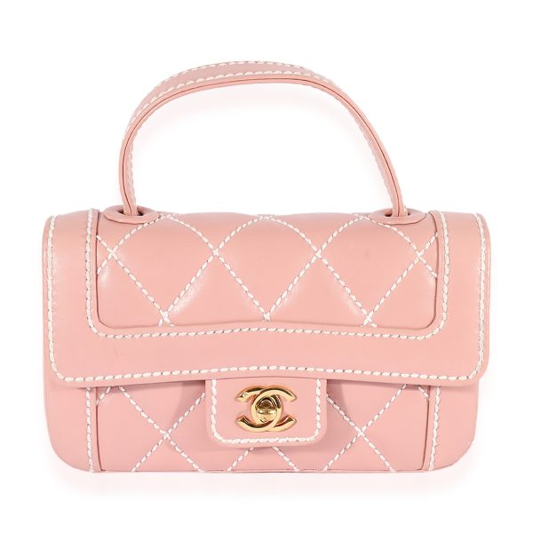 122584 fv Chanel Pink Calfskin Wild Stitch Mini Top Handle Bag