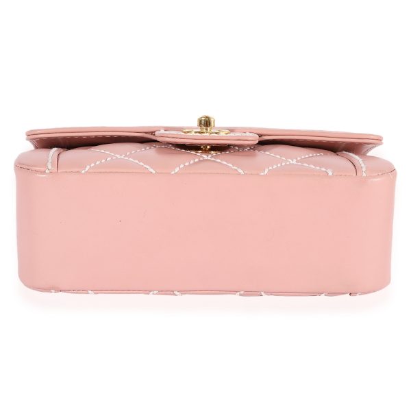 122584 stamp Chanel Pink Calfskin Wild Stitch Mini Top Handle Bag