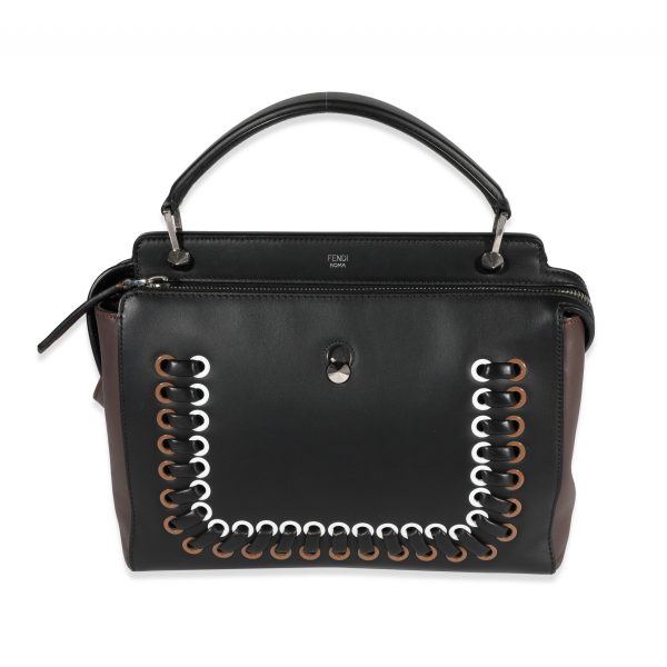 122599 fv de667ade 3984 4ad2 8cc1 74b5a155646f Fendi Black Whipstitch Leather Medium Dotcom Bag