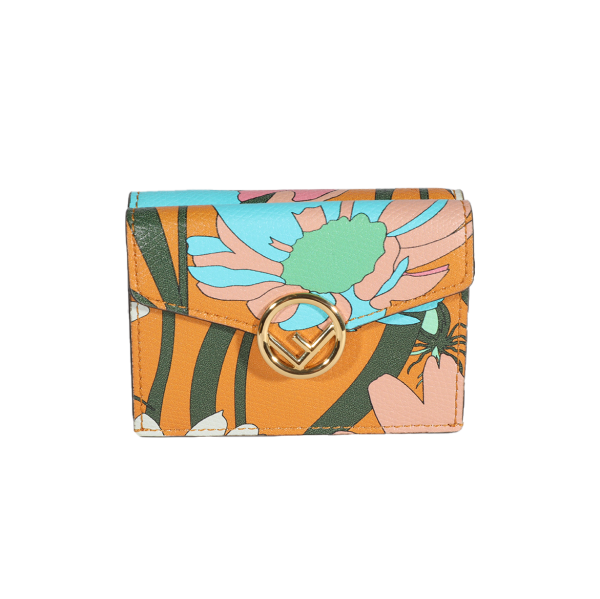 122608 fv Fendi Multicolor Floral Printed Leather Micro Trifold Wallet