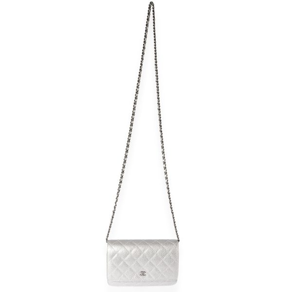 122665 bv Chanel Silver Quilted Caviar Wallet On Chain