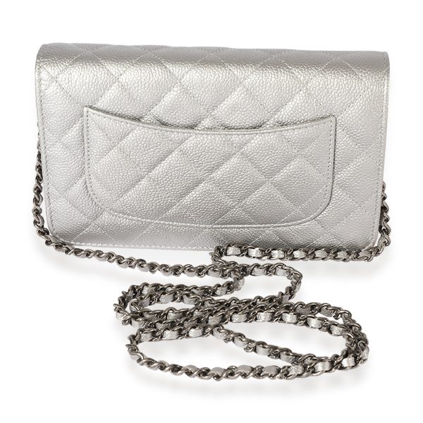 122665 pv Chanel Silver Quilted Caviar Wallet On Chain