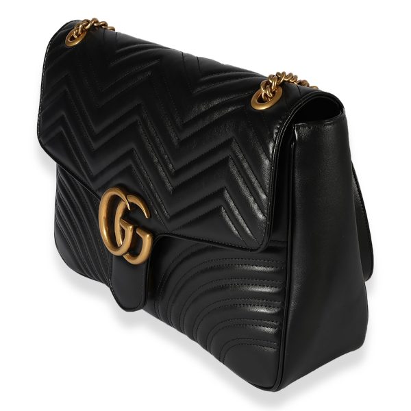 122667 sv Gucci Black Matelassé Leather Large Marmont Shoulder Bag