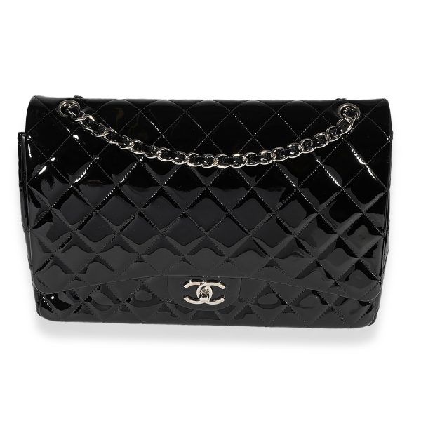 122688 fv Chanel Black Quilted Patent Leather Maxi Classic Double Flap Bag