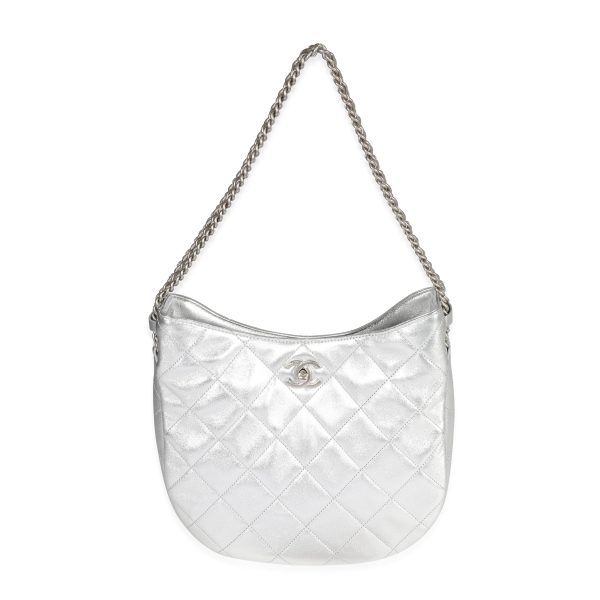 122738 fv 89e8da6f d558 4a04 bb1d 42a63adb6c98 Chanel Silver Quilted Lambskin Chain Hobo