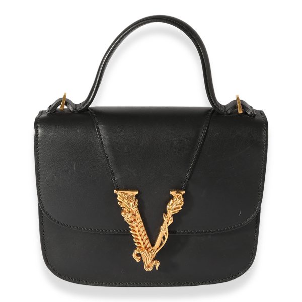 122741 fv Versace Black Smooth Leather Virtus Barocco V Small Top Handle