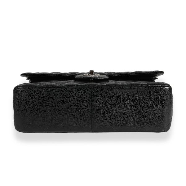 122745 box Chanel Black Quilted Caviar Jumbo Classic Double Flap Bag