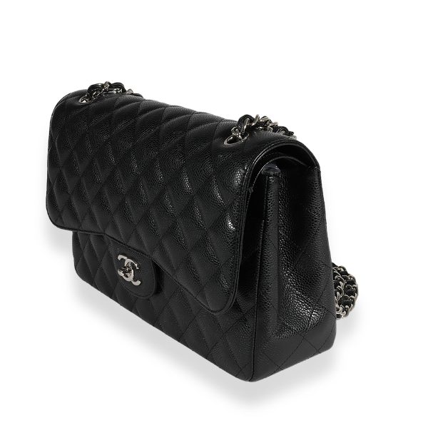 122745 sv Chanel Black Quilted Caviar Jumbo Classic Double Flap Bag