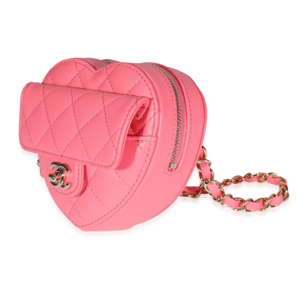 122765 sv Chanel Pink Quilted Lambskin Heart Belt Bag