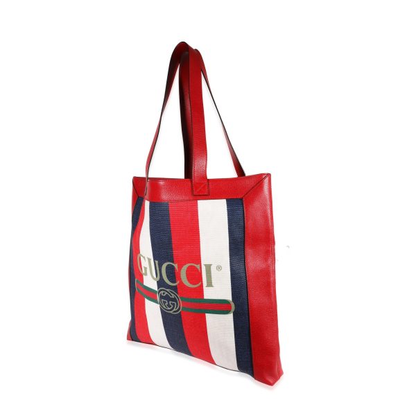 122838 sv 01420180 43f0 41ac a101 d0260feb4f06 Gucci Red White Blue Logo Stripe Canvas and Leather Tote