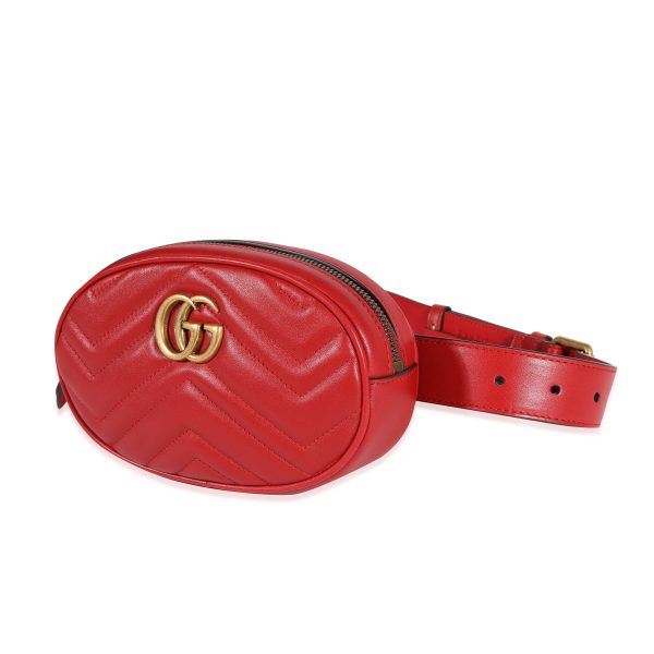 122840 sv 6cd7f75b 99db 403f bf92 fecd7cb4b435 Gucci Red Matelassé Leather Marmont Belt Bag