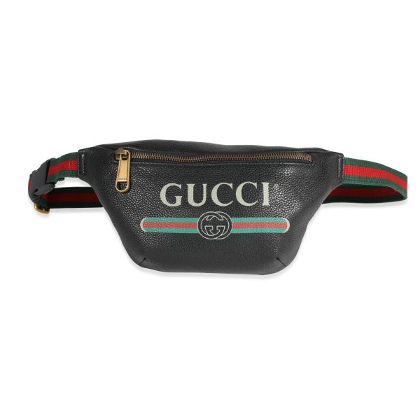 122842 fv b604f3b5 a3c2 4a1d ac2c d73b60170423 Gucci Black Grained Calfskin Logo Print Small Belt Bag