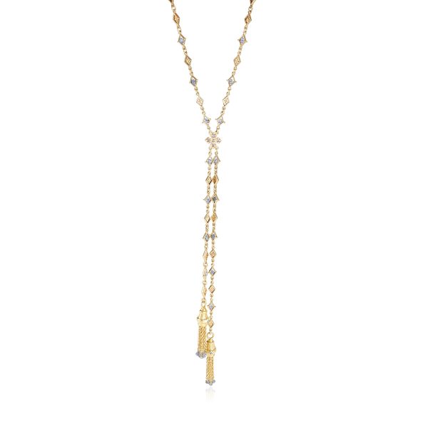 122940 fv Matinee Necklace with Two Tassels Ending in Beaded Sapphires 18k Yellow Gold