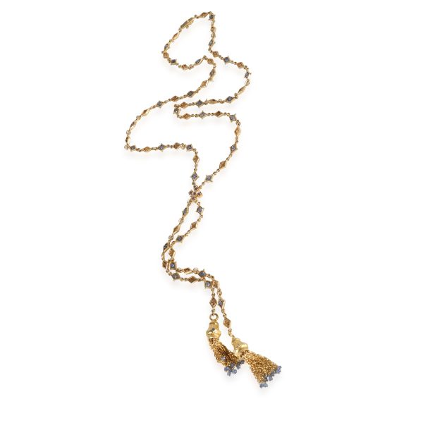 122940 pv Matinee Necklace with Two Tassels Ending in Beaded Sapphires 18k Yellow Gold