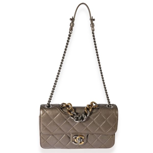 122955 bv Chanel Pewter Quilted Leather Small Pondicherry Flap Bag