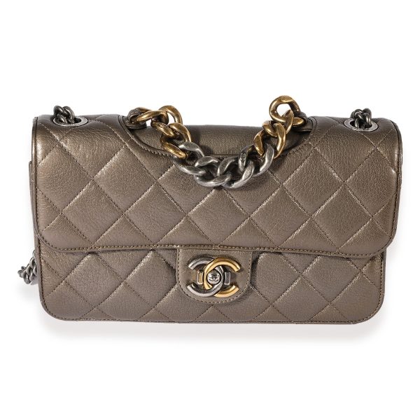 122955 fv Chanel Pewter Quilted Leather Small Pondicherry Flap Bag