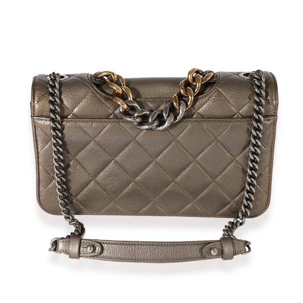 122955 pv Chanel Pewter Quilted Leather Small Pondicherry Flap Bag