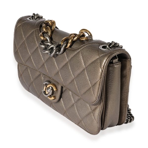 122955 sv Chanel Pewter Quilted Leather Small Pondicherry Flap Bag