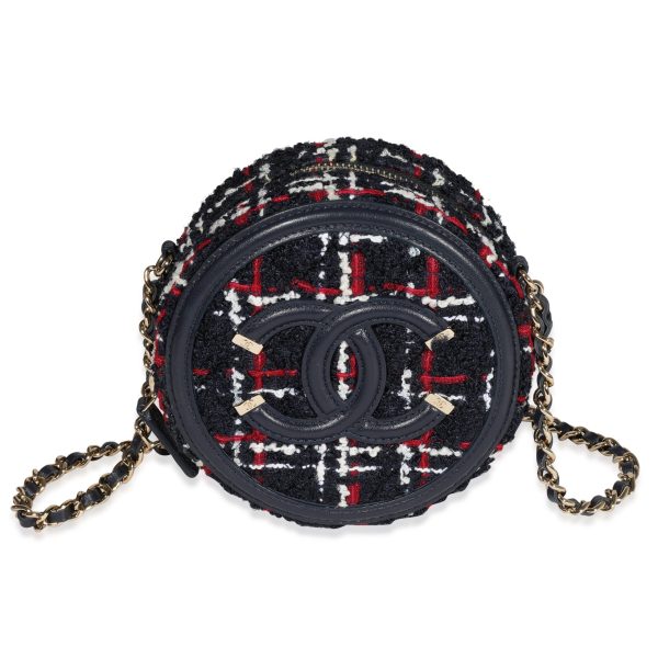 122970 fv Chanel Navy Tweed Calfskin Round Filigree Mini Crossbody