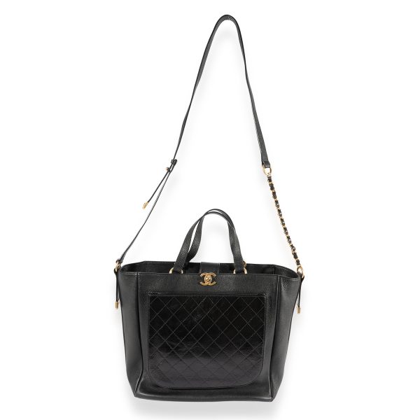 123011 bv Chanel Black Quilted Calfskin Shopping Tote