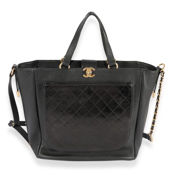 123011 fv Chanel Black Quilted Calfskin Shopping Tote