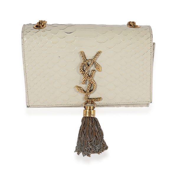 123022 fv Saint Laurent Off White Python Embossed Small Kate Tassel Bag