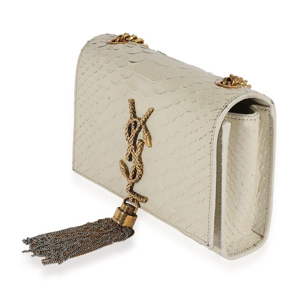 123022 sv Saint Laurent Off White Python Embossed Small Kate Tassel Bag