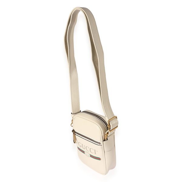 123040 sv Gucci White Grained Leather Logo Print Camera Crossbody Bag