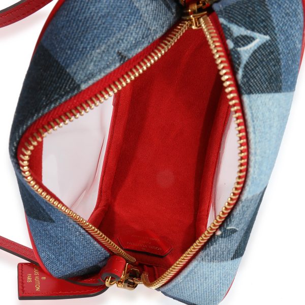 123058 ad1 Louis Vuitton Denim Patchwork Red Leather PVC Beach Pouch