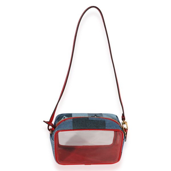 123058 bv Louis Vuitton Denim Patchwork Red Leather PVC Beach Pouch