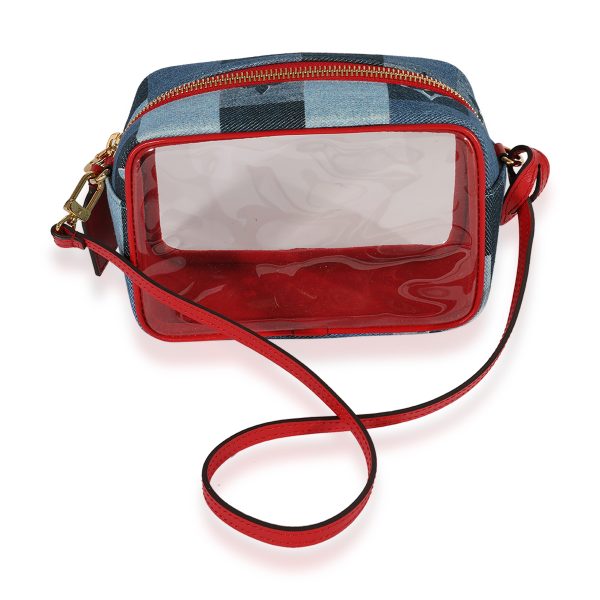 123058 pv Louis Vuitton Denim Patchwork Red Leather PVC Beach Pouch