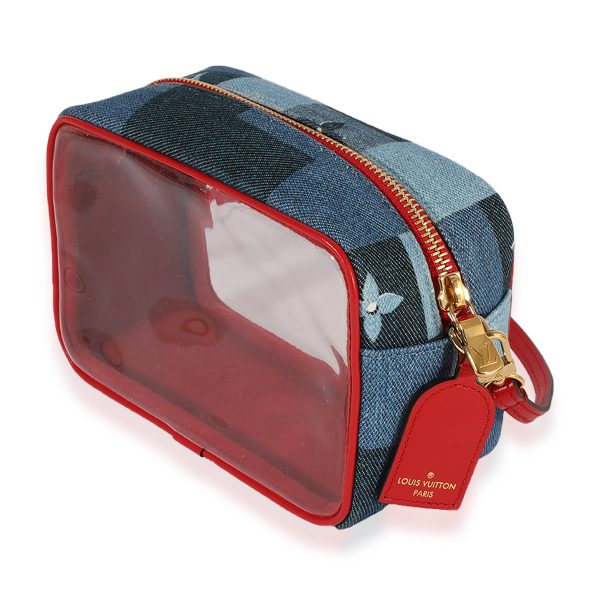 123058 sv Louis Vuitton Denim Patchwork Red Leather PVC Beach Pouch