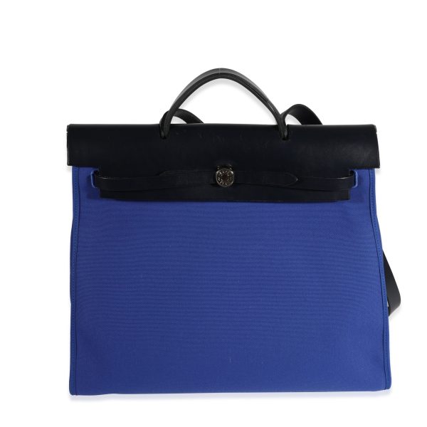 123060 fv Herm√®s Bleu √âlectrique Toile Bleu Indigo Vache Hunter Herbag Zip 39 PHW