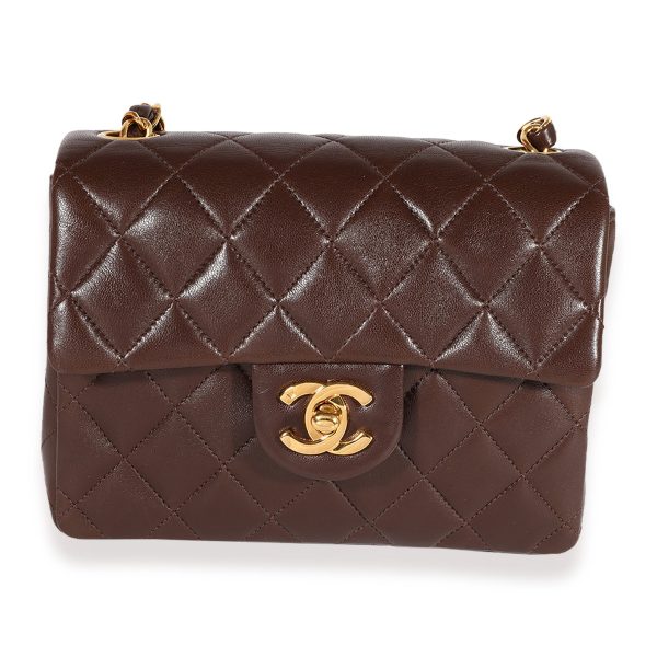 123064 fv 92f03b5b dab8 4ebe 8b42 ccb8e6aff1fa Chanel Vintage Brown Quilted Lambskin Mini Square Classic Flap