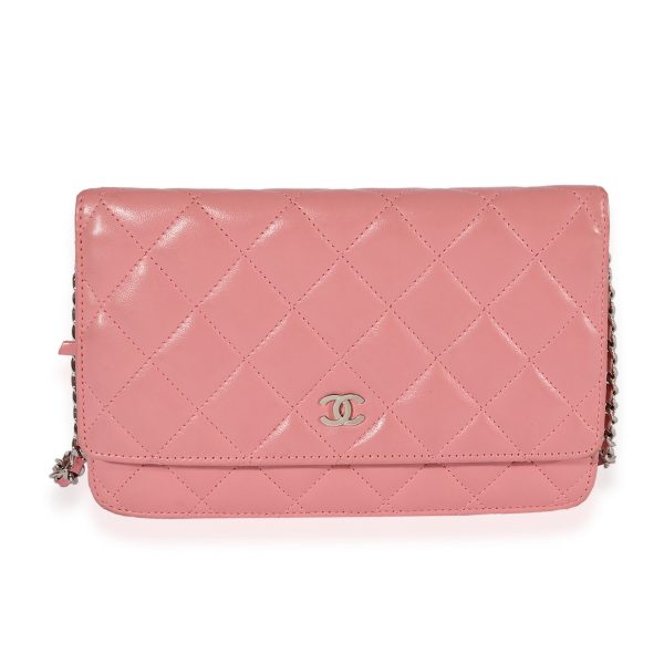 123100 fv Chanel Pink Quilted Lambskin Wallet On Chain