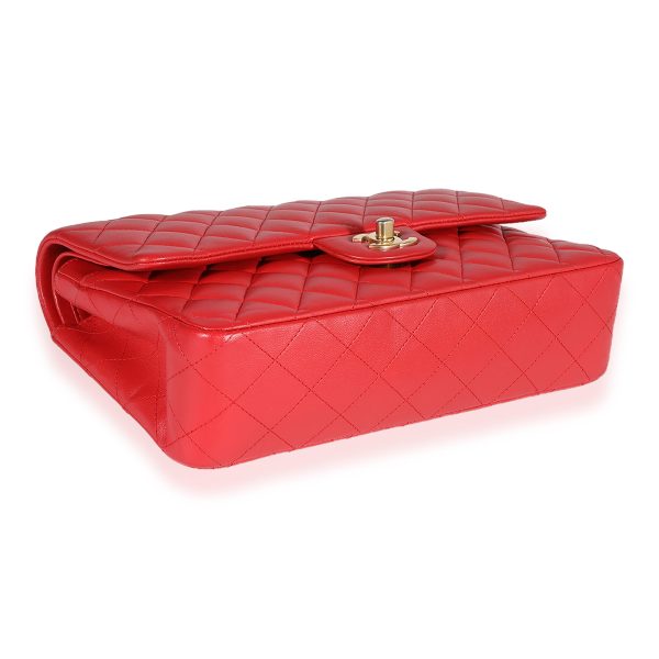 123131 clasp Chanel Red Quilted Lambskin Medium Classic Double Flap Bag