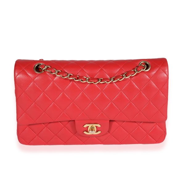 123131 fv Chanel Red Quilted Lambskin Medium Classic Double Flap Bag